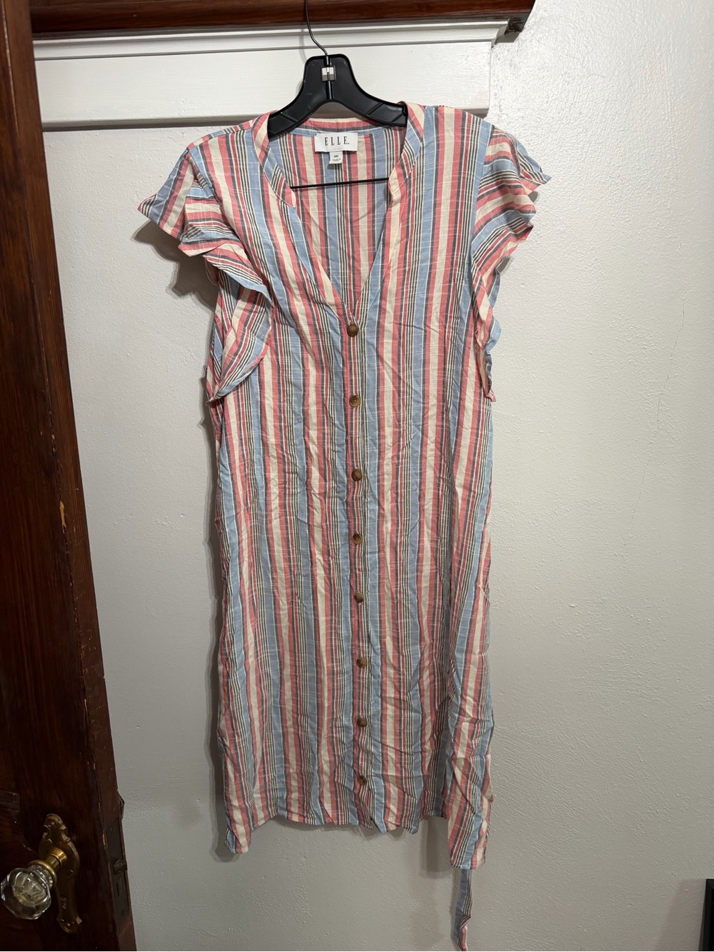 ELLE Striped Button-Front Summer Dress in Red & Blue